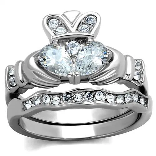 High polished (no plating) Stainless Steel Ring with AAA Grade CZ in Clear for Women Style TK2119