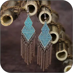 Hippie Earrings for Women, Western Cowgirl Vintage Long Tassel Drop Dangle Statement Earring Geometric Shape Country Boho Style Jewelry Gifts