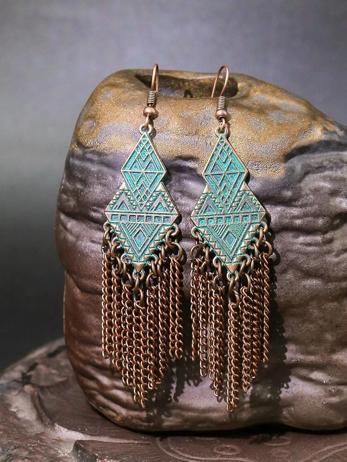 Hippie Earrings for Women, Western Cowgirl Vintage Long Tassel Drop Dangle Statement Earring Geometric Shape Country Boho Style Jewelry Gifts