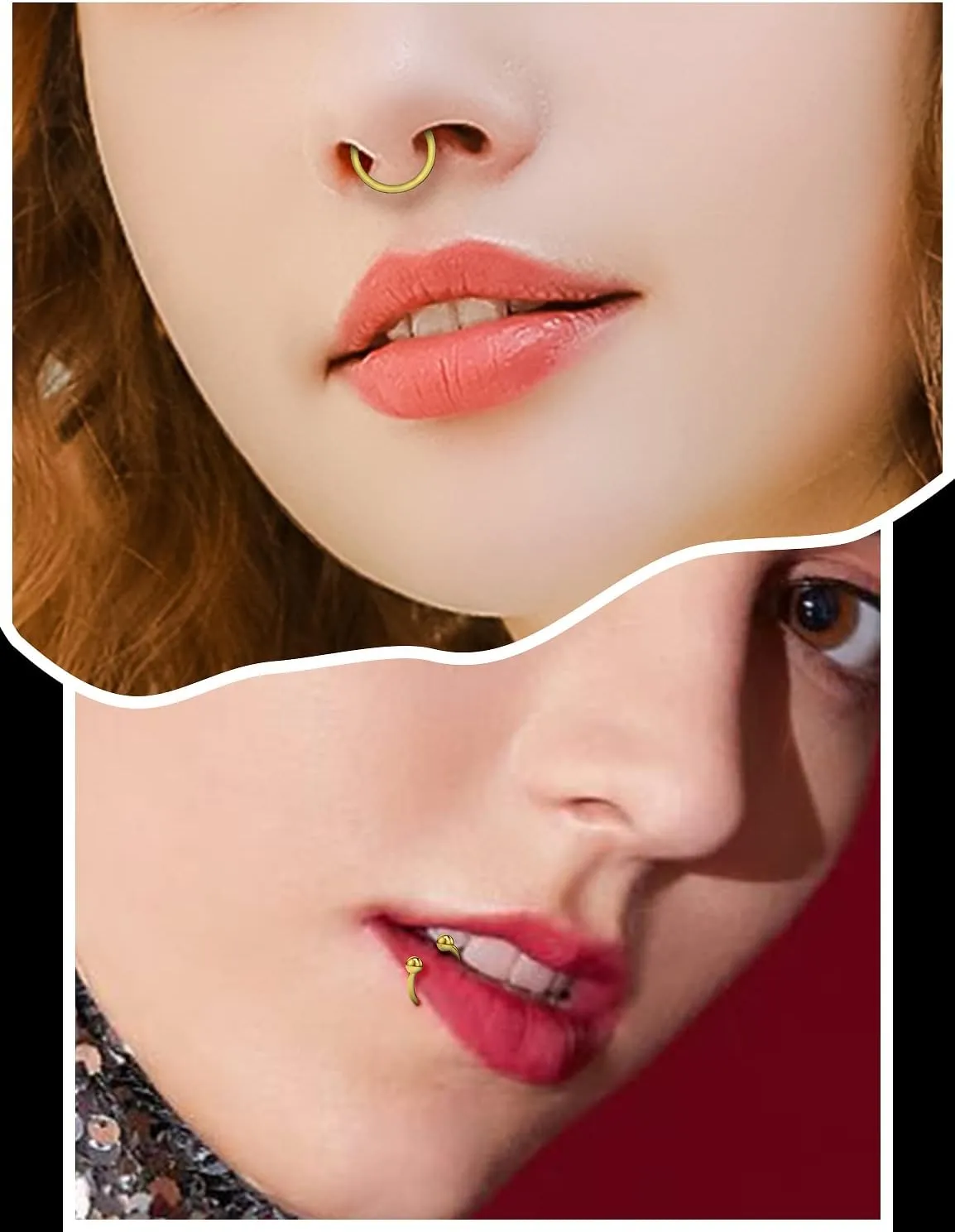 Hoeudjo 16G Stainless Steel Hinged Clicker Segment Septum Rings Horseshoe Earring Nose Lip Ring Hoop Cartilage Tragus Daith Helix Sleeper Earrings Body Piercing Jewelry 8mm-16mm