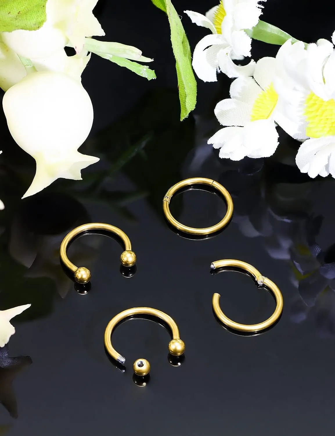 Hoeudjo 16G Stainless Steel Hinged Clicker Segment Septum Rings Horseshoe Earring Nose Lip Ring Hoop Cartilage Tragus Daith Helix Sleeper Earrings Body Piercing Jewelry 8mm-16mm