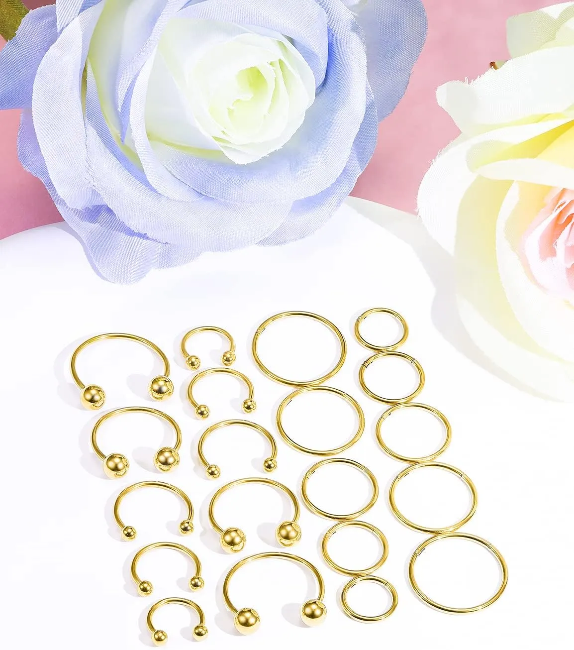 Hoeudjo 16G Stainless Steel Hinged Clicker Segment Septum Rings Horseshoe Earring Nose Lip Ring Hoop Cartilage Tragus Daith Helix Sleeper Earrings Body Piercing Jewelry 8mm-16mm