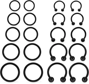 Hoeudjo 16G Stainless Steel Hinged Clicker Segment Septum Rings Horseshoe Earring Nose Lip Ring Hoop Cartilage Tragus Daith Helix Sleeper Earrings Body Piercing Jewelry 8mm-16mm
