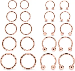 Hoeudjo 16G Stainless Steel Hinged Clicker Segment Septum Rings Horseshoe Earring Nose Lip Ring Hoop Cartilage Tragus Daith Helix Sleeper Earrings Body Piercing Jewelry 8mm-16mm