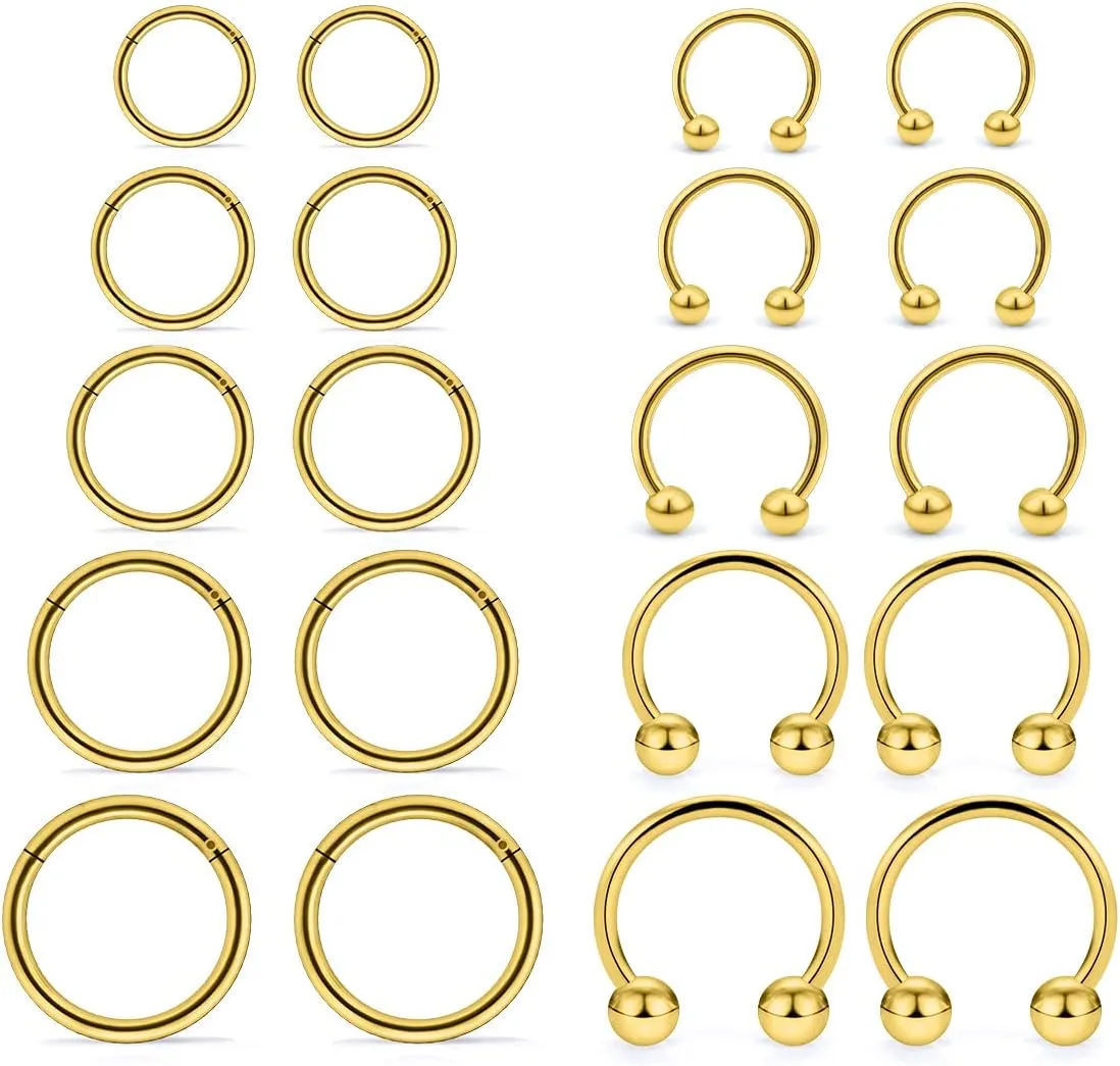 Hoeudjo 16G Stainless Steel Hinged Clicker Segment Septum Rings Horseshoe Earring Nose Lip Ring Hoop Cartilage Tragus Daith Helix Sleeper Earrings Body Piercing Jewelry 8mm-16mm