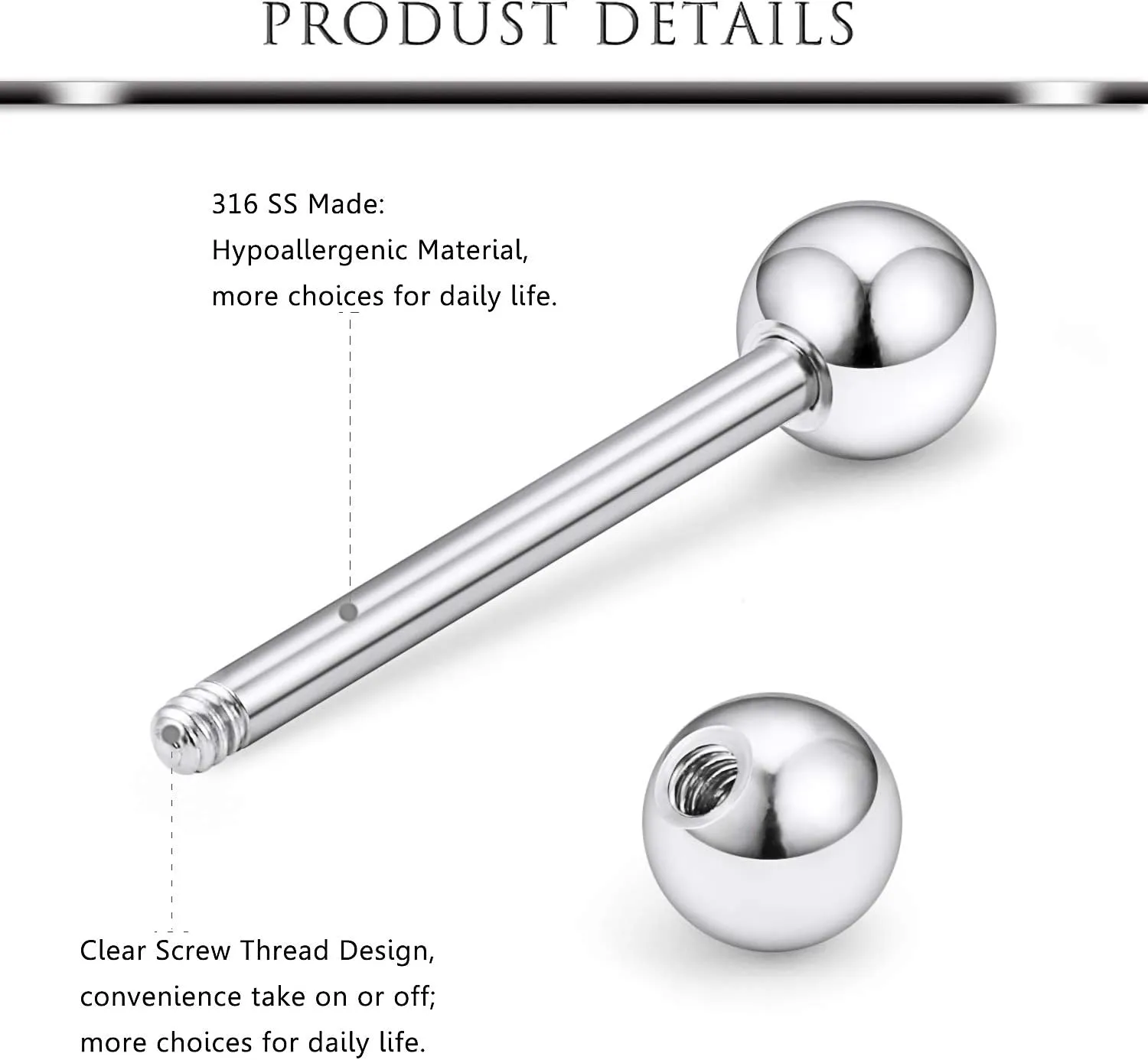 Hoeudjo 18Pcs 14G Tongue Rings Surgical Steel Soft Silicone Nipple Straight Barbells Bar Piercing Jewelry for Women Men 16mm (5/8 Inch)