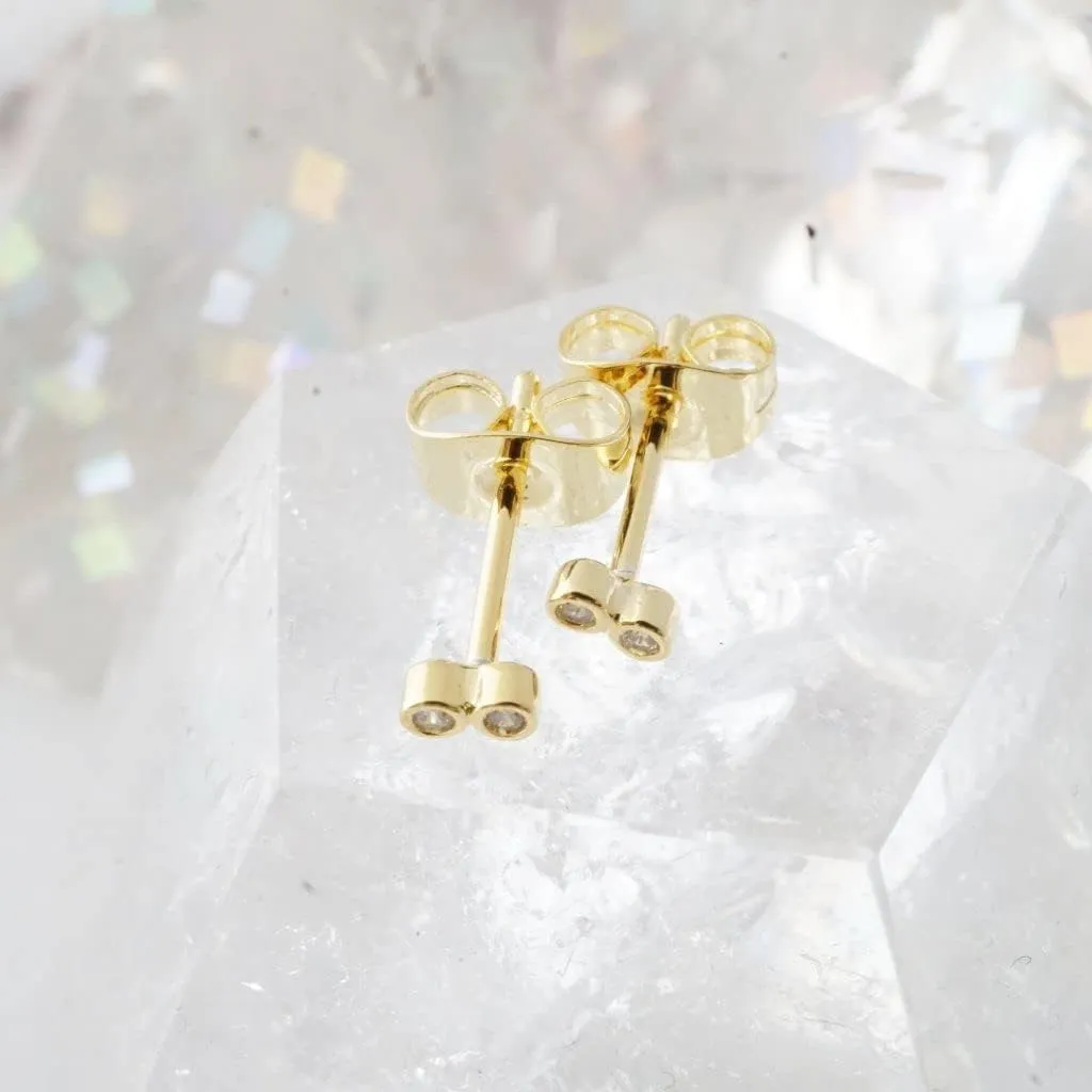 HONEYCAT Tiny Double Crystal Stud Earrings | Minimalist, Delicate Jewelry