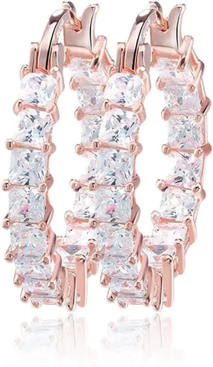 Hoop Earrings for Women Princess Cubic Zirconia Gold Plated Ginger Lyne Collection