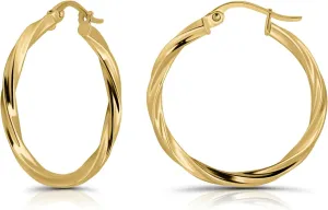Hoops & Loops 925 Sterling Silver Hoop Earrings for Women, 14K Gold, Rose Gold Plated, Black Twisted Click-Top Round Hoop Earrings for Women, Hypoallergenic, Lightweight, High Polished Twist Design Hoops 15/20/25/30/35/40/50/60mm