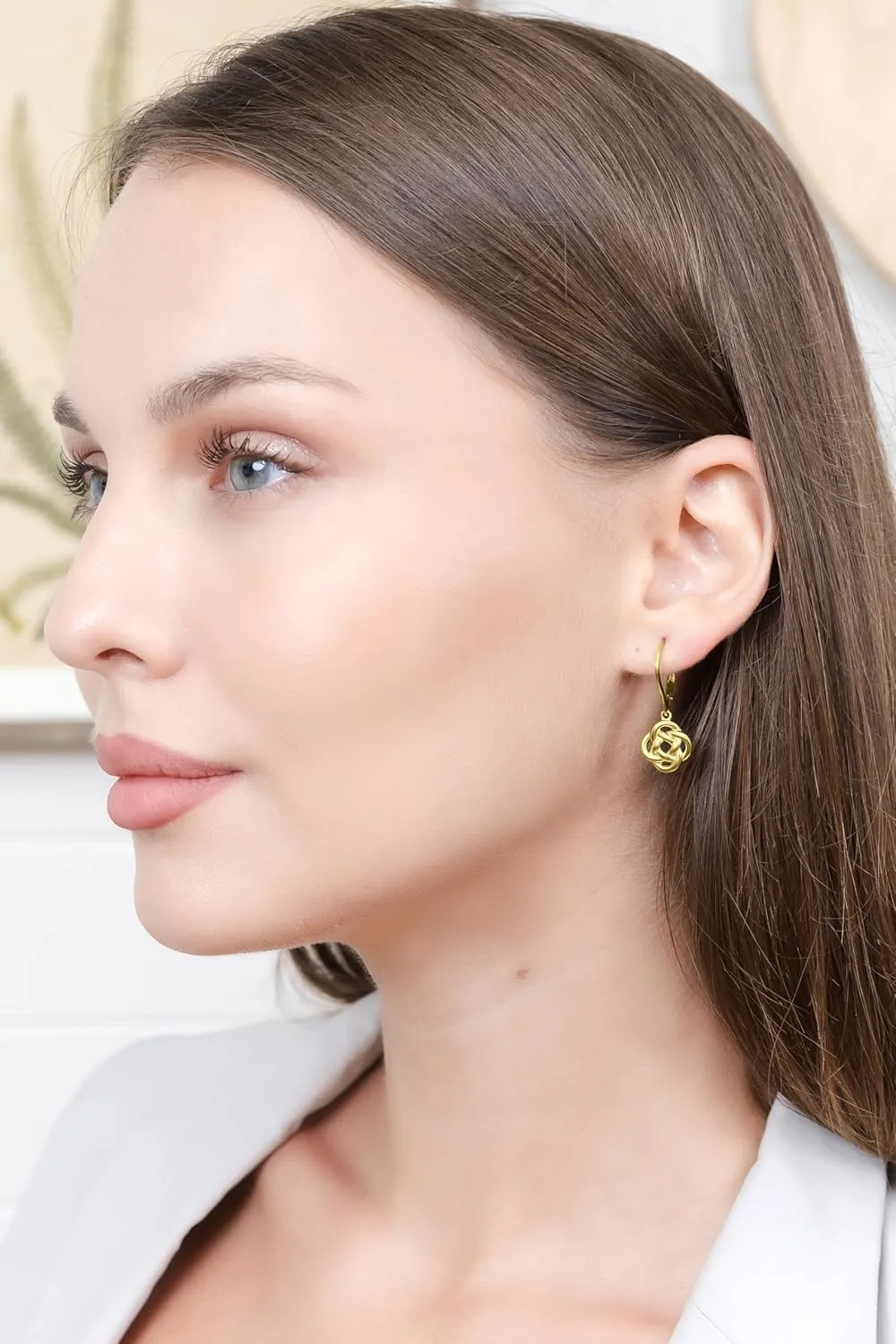Hoops & Loops 925 Sterling Silver Love Knot Flower Eternity Irish Celtic Design Dangle Lever-back Earrings, Silver, Yellow Gold, Rose Gold & Black Flashed Sterling Silver