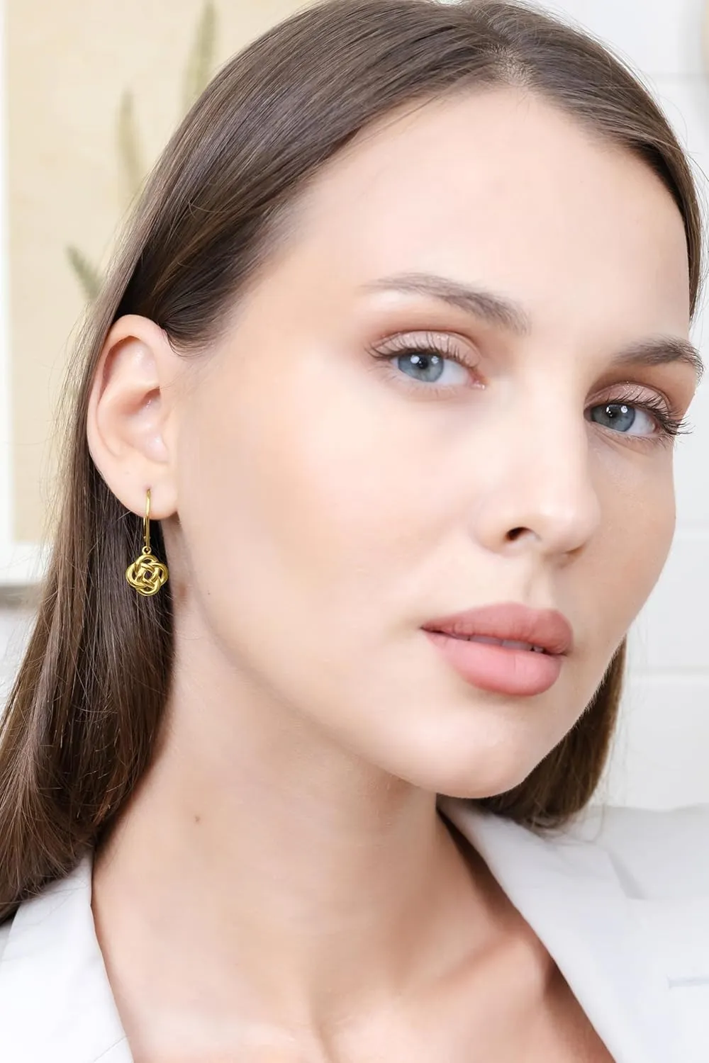 Hoops & Loops 925 Sterling Silver Love Knot Flower Eternity Irish Celtic Design Dangle Lever-back Earrings, Silver, Yellow Gold, Rose Gold & Black Flashed Sterling Silver