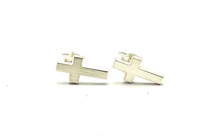 HStudio Women's Petite Handcrafted Cross Religious Stud Earrings - 925k Sterling Tiny Silver Cross - Religious Jewelry