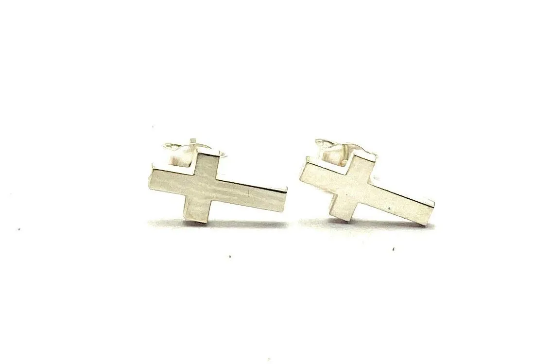 HStudio Women's Petite Handcrafted Cross Religious Stud Earrings - 925k Sterling Tiny Silver Cross - Religious Jewelry