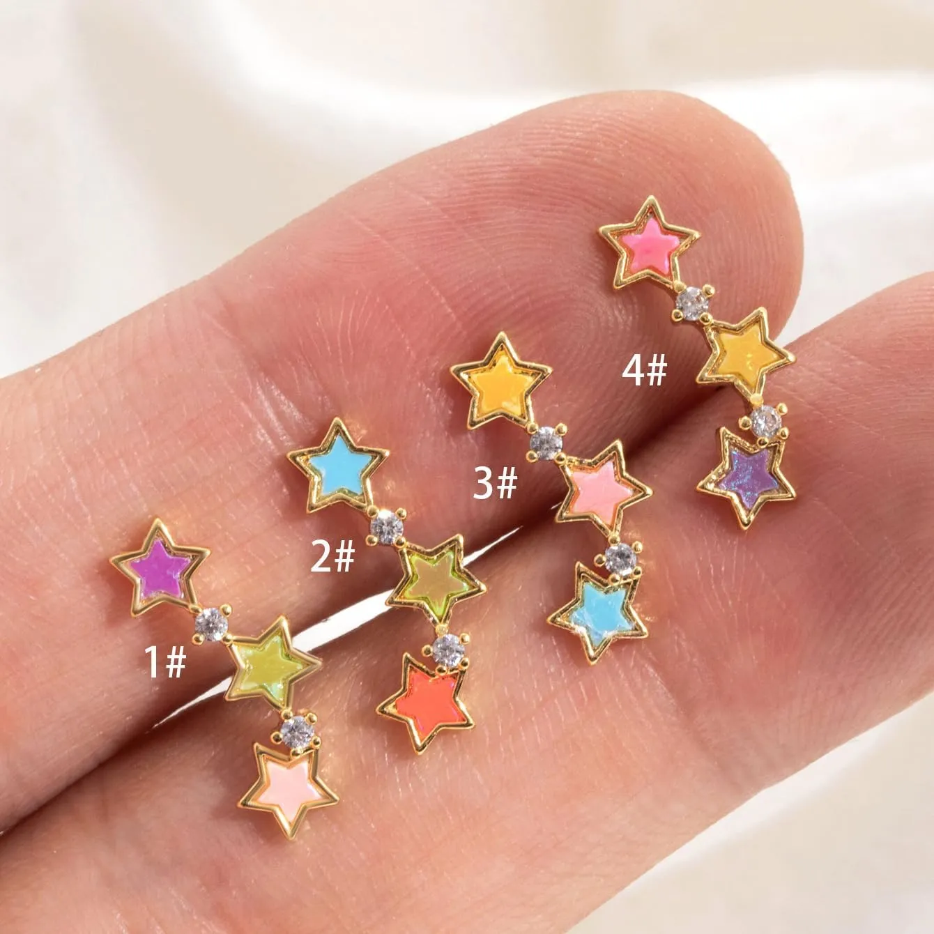 Hypoallergenic Small Star Post Stud Earrings for Women Multiple Colorful Gold Silver Color Platinum Plated Cute Women' Studs Holiday Friendship Birthday Gifts
