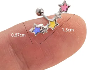 Hypoallergenic Small Star Post Stud Earrings for Women Multiple Colorful Gold Silver Color Platinum Plated Cute Women' Studs Holiday Friendship Birthday Gifts