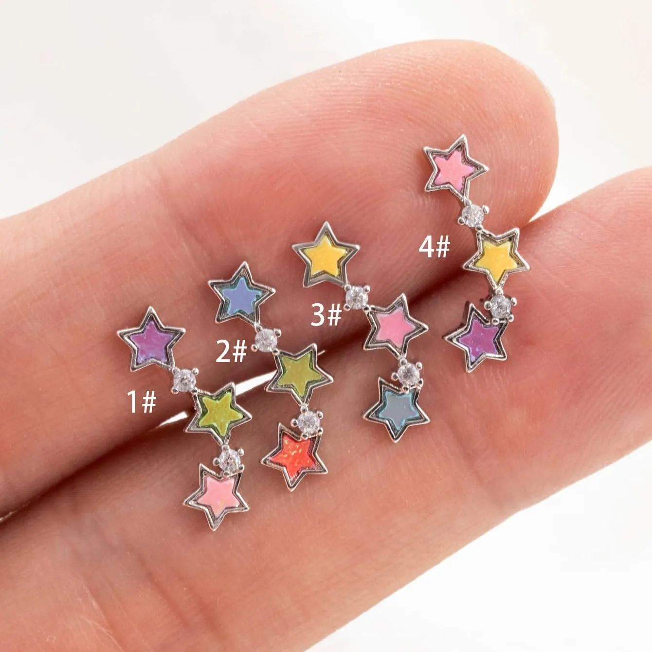 Hypoallergenic Small Star Post Stud Earrings for Women Multiple Colorful Gold Silver Color Platinum Plated Cute Women' Studs Holiday Friendship Birthday Gifts