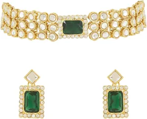 I Jewels Gold Plated Indian Wedding Bollywood Handcrafted Stone Kundan Studded Choker Necklace Jewellery Set With Earrings For Women