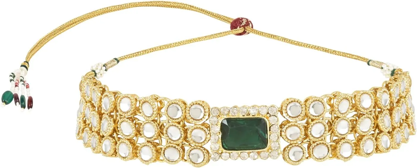 I Jewels Gold Plated Indian Wedding Bollywood Handcrafted Stone Kundan Studded Choker Necklace Jewellery Set With Earrings For Women