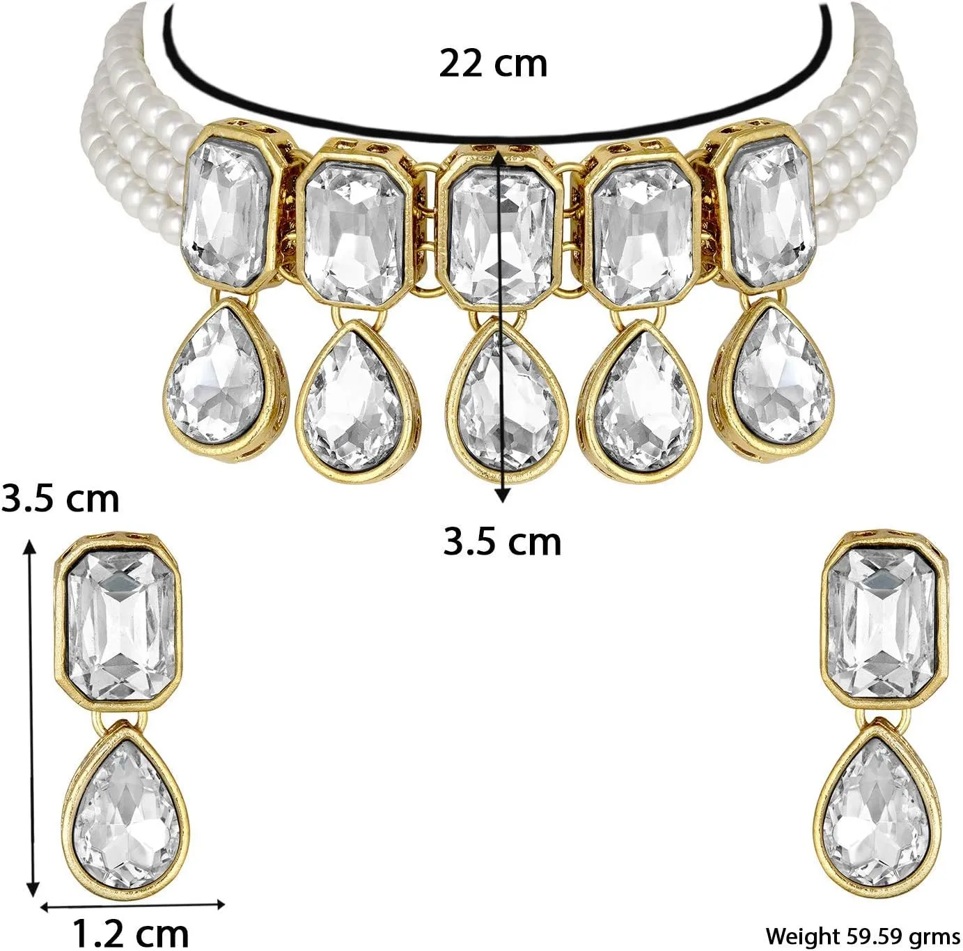 I Jewels Gold Plated Indian Wedding Handcrafted Pearl Beaded Choker with Earrings for Women