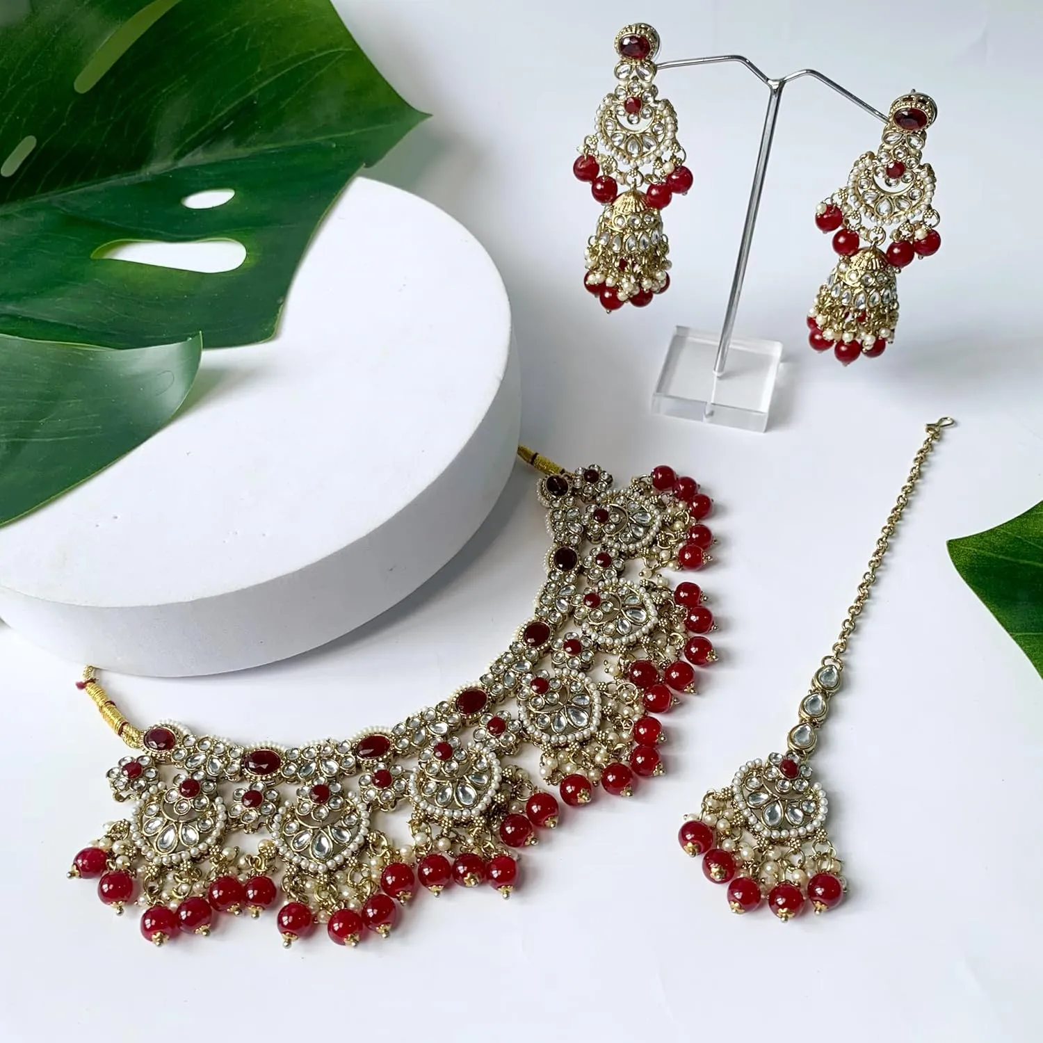 I Jewels Gold Plated Wedding Handcrafted Kundan Pearl Choker Necklace Jewellery Set For Women