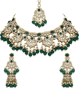 I Jewels Gold Plated Wedding Handcrafted Kundan Pearl Choker Necklace Jewellery Set For Women