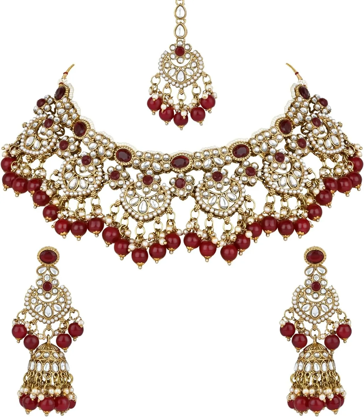 I Jewels Gold Plated Wedding Handcrafted Kundan Pearl Choker Necklace Jewellery Set For Women