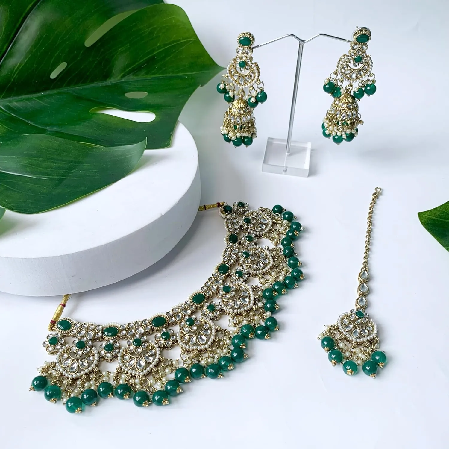I Jewels Gold Plated Wedding Handcrafted Kundan Pearl Choker Necklace Jewellery Set For Women