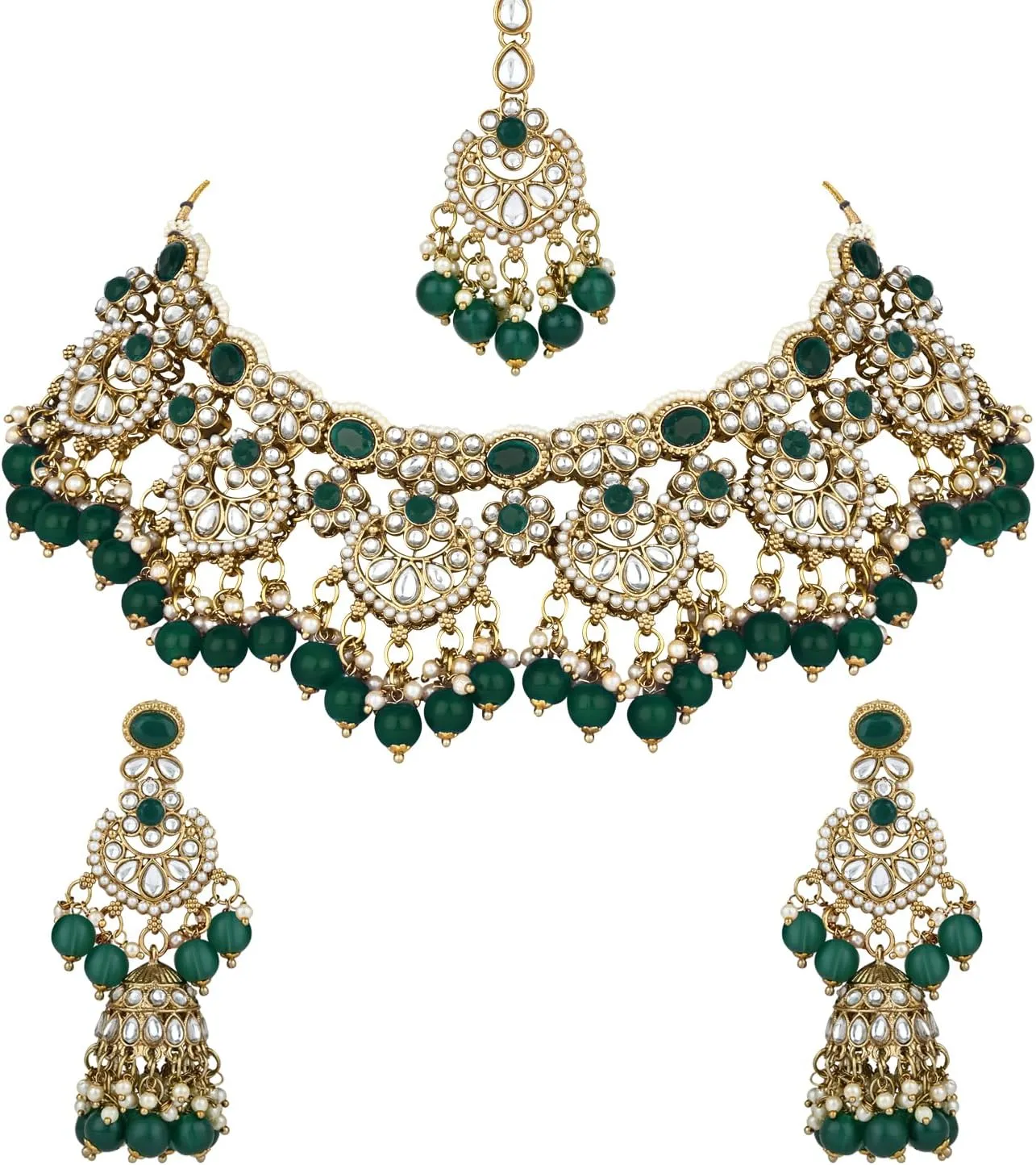 I Jewels Gold Plated Wedding Handcrafted Kundan Pearl Choker Necklace Jewellery Set For Women