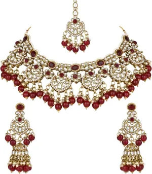 I Jewels Gold Plated Wedding Handcrafted Kundan Pearl Choker Necklace Jewellery Set For Women