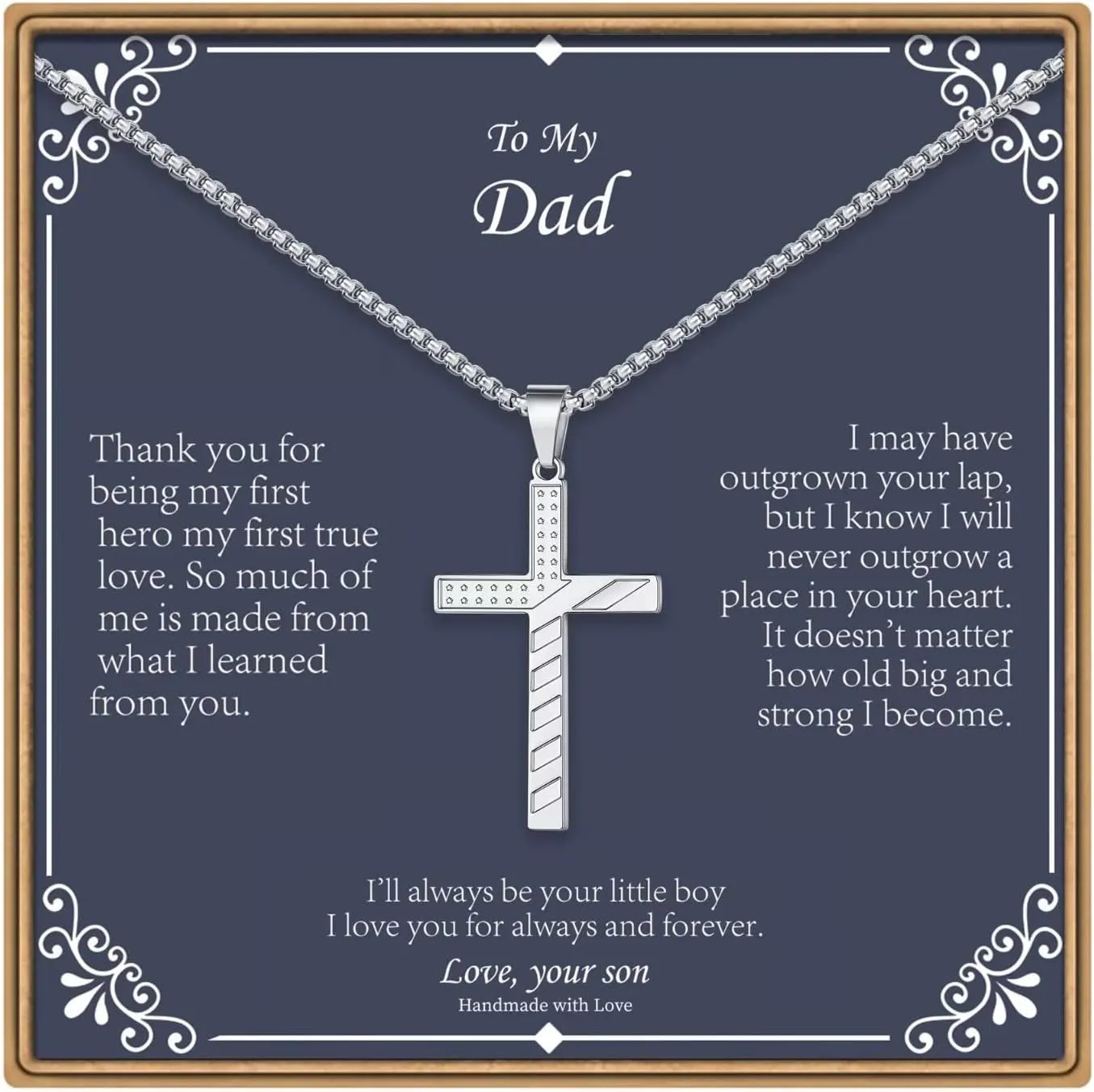 IEFLIFE Cross Necklaces for Men - American Flag Cross Necklace in Black, Silver, Gold for Baptism, Fathers Day, Christmas Gifts for Dad, Step Dad, Son, Grandpa, Boyfriend