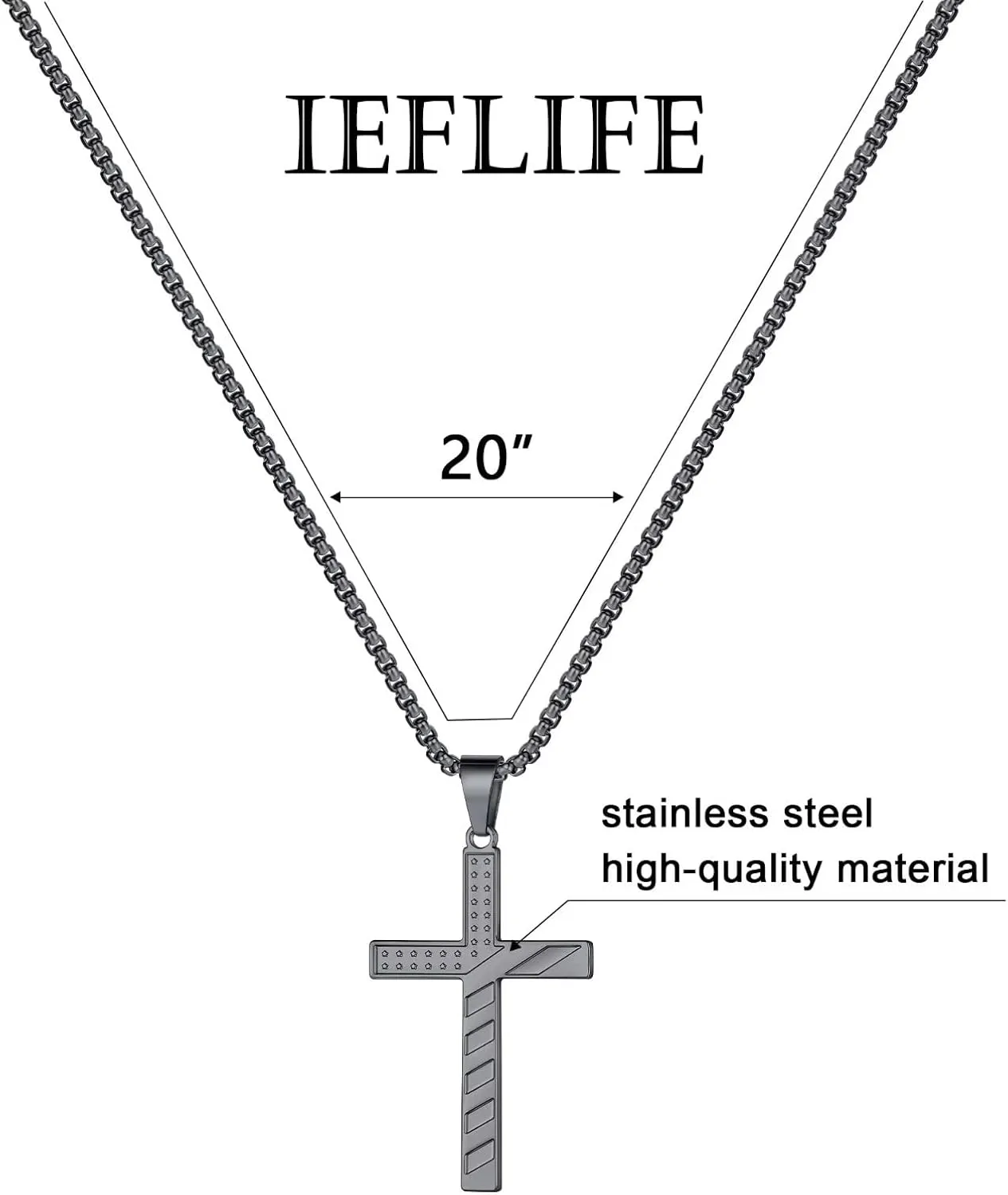 IEFLIFE Cross Necklaces for Men - American Flag Cross Necklace in Black, Silver, Gold for Baptism, Fathers Day, Christmas Gifts for Dad, Step Dad, Son, Grandpa, Boyfriend