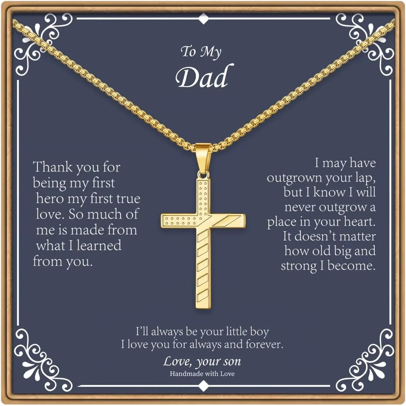 IEFLIFE Cross Necklaces for Men - American Flag Cross Necklace in Black, Silver, Gold for Baptism, Fathers Day, Christmas Gifts for Dad, Step Dad, Son, Grandpa, Boyfriend