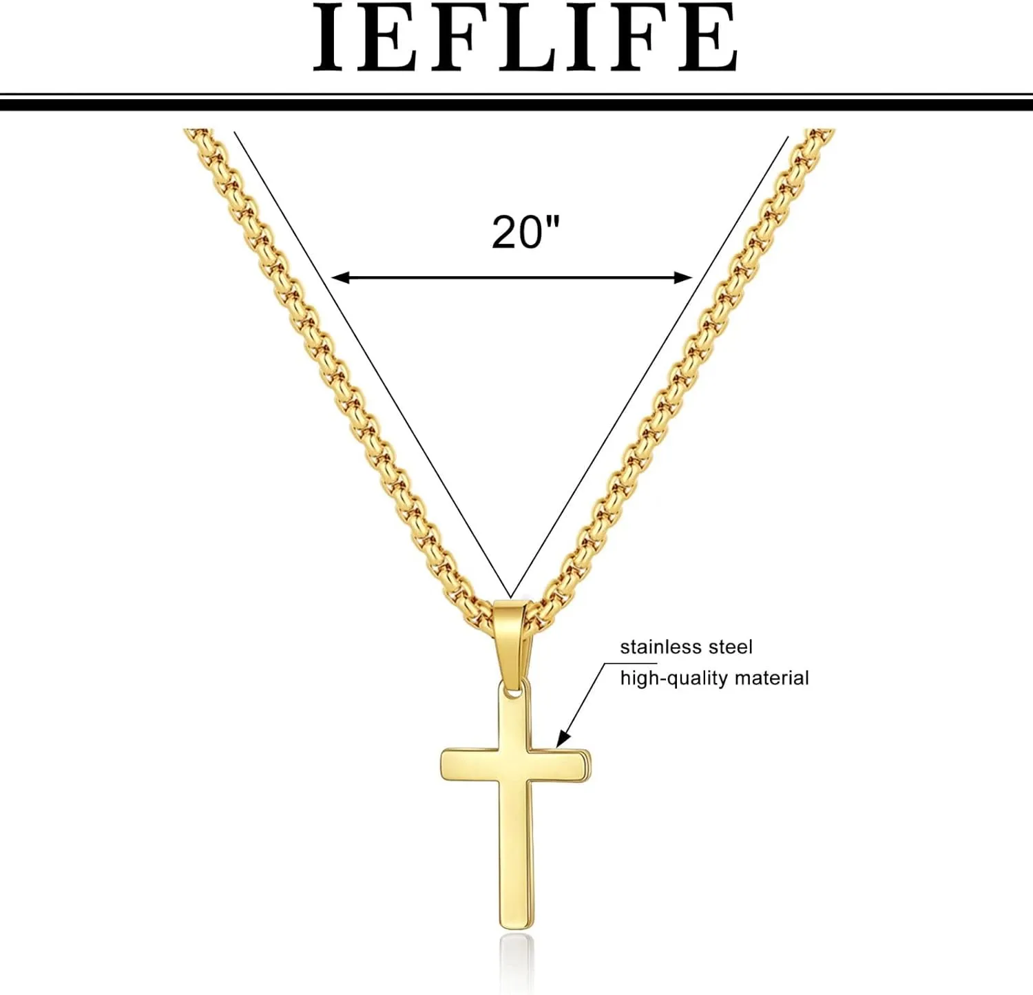 IEFLIFE Cross Necklaces Gifts for Men, Silver/Black/Gold Cross Necklace Box Chain Necklace for Men, Fathers Day Christmas Religious Baptism Christian Gift for Dad Son Boyfriend Husband Step Dad
