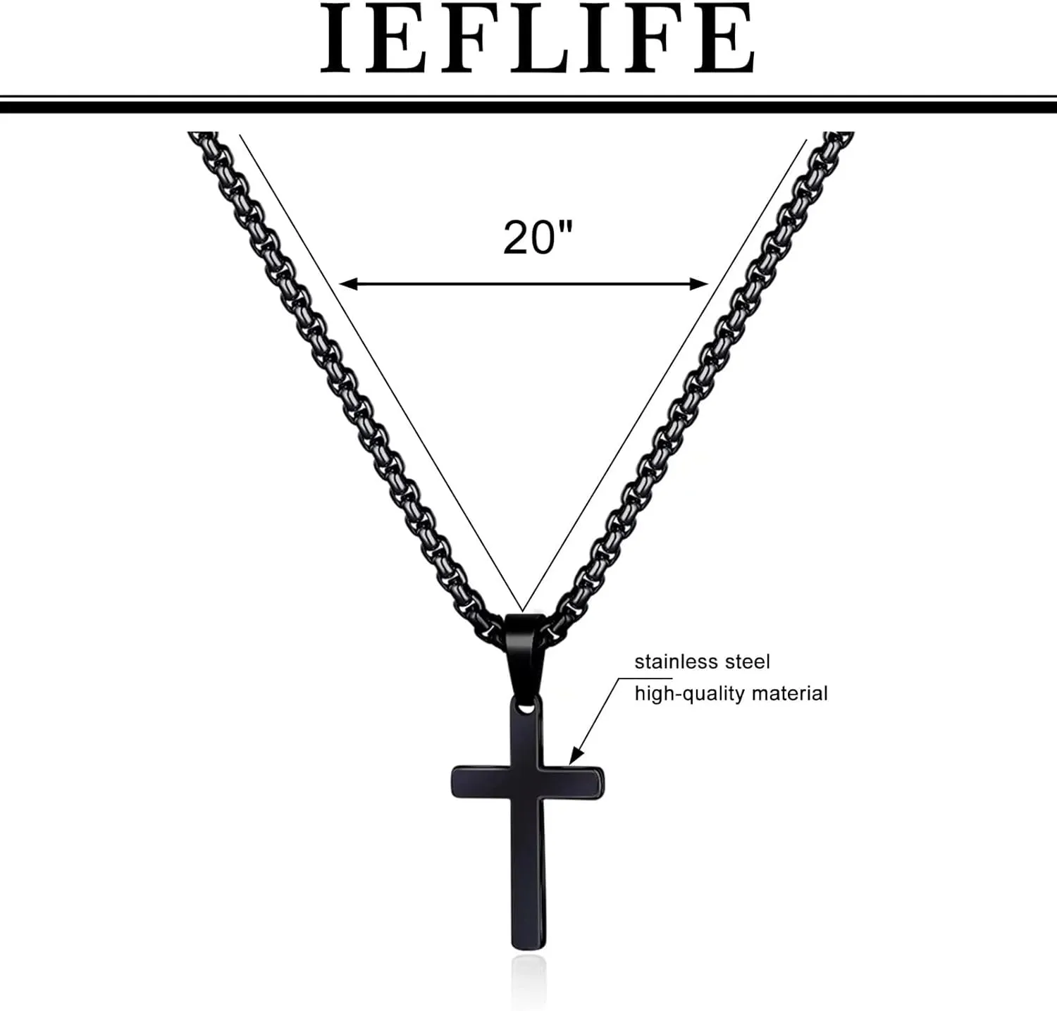 IEFLIFE Cross Necklaces Gifts for Men, Silver/Black/Gold Cross Necklace Box Chain Necklace for Men, Fathers Day Christmas Religious Baptism Christian Gift for Dad Son Boyfriend Husband Step Dad