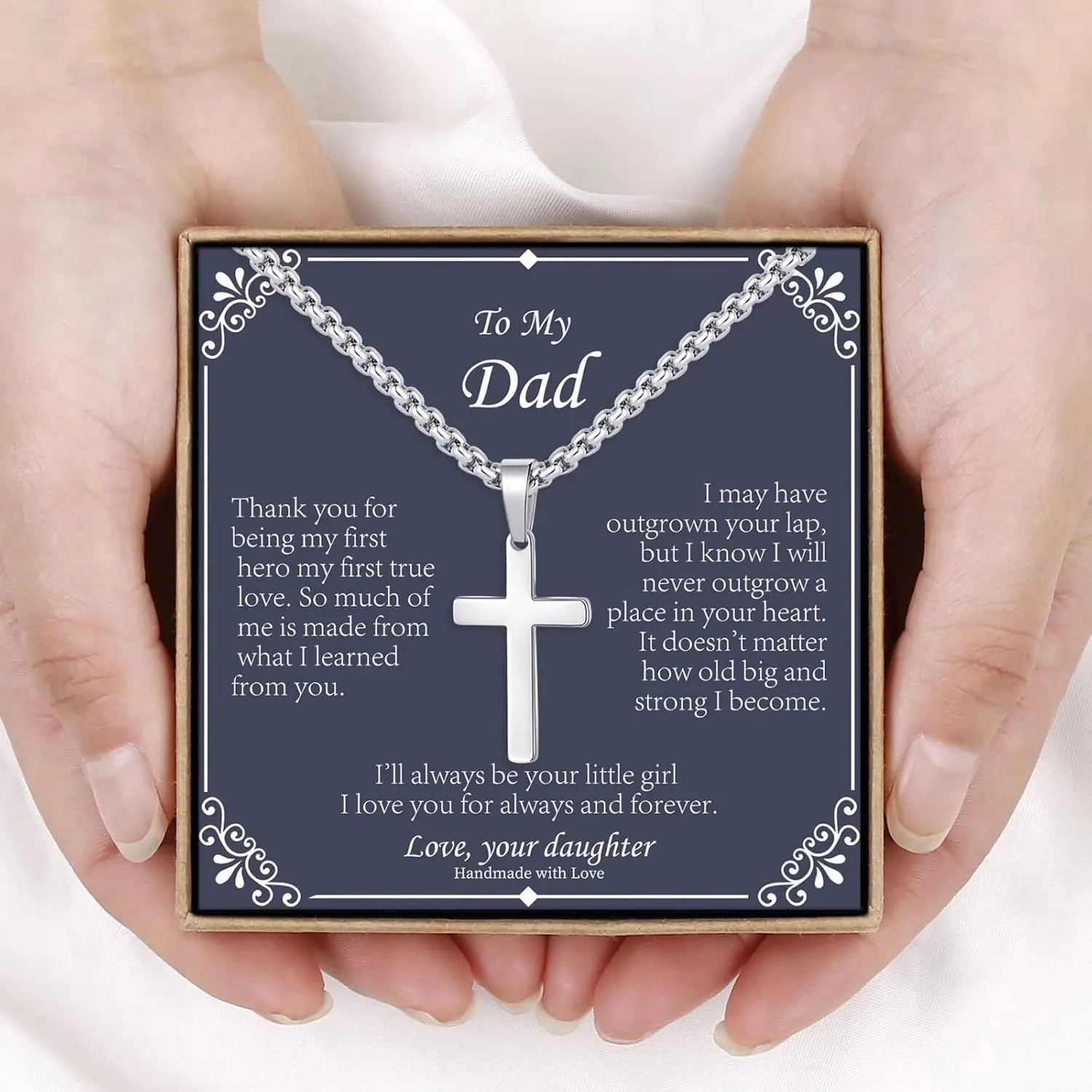 IEFLIFE Cross Necklaces Gifts for Men, Silver/Black/Gold Cross Necklace Box Chain Necklace for Men, Fathers Day Christmas Religious Baptism Christian Gift for Dad Son Boyfriend Husband Step Dad