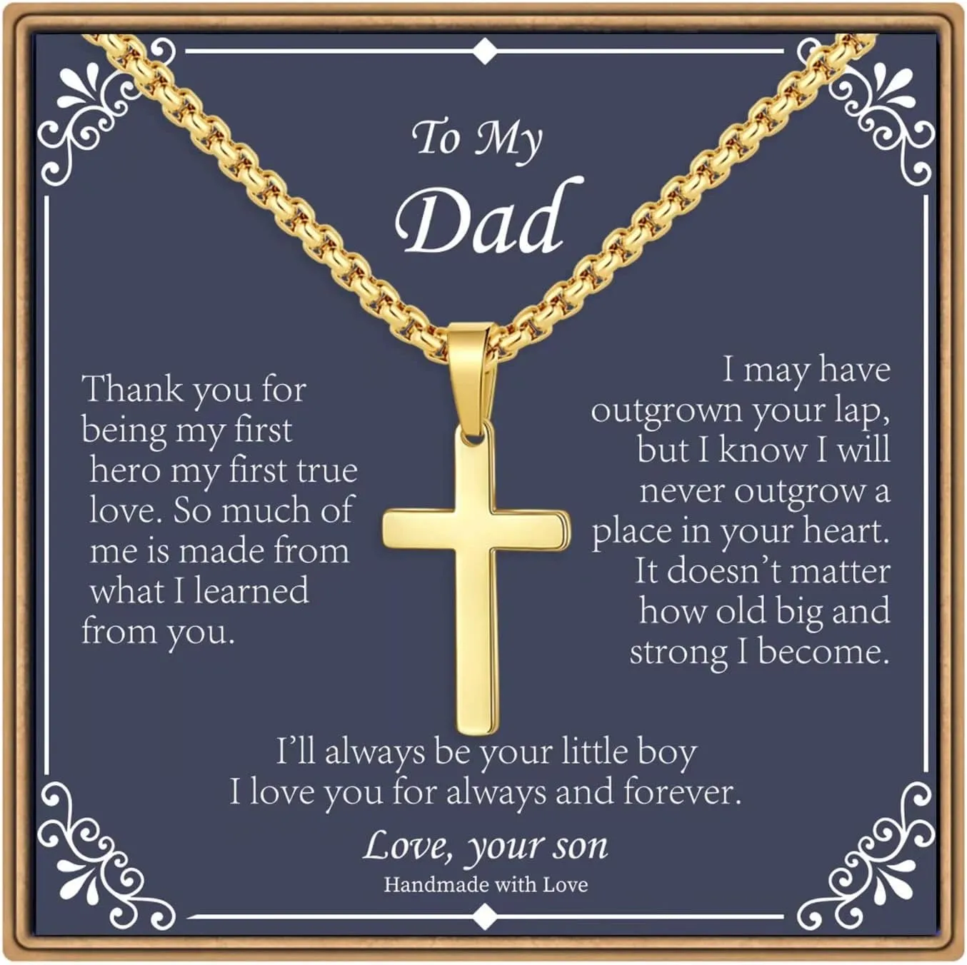 IEFLIFE Cross Necklaces Gifts for Men, Silver/Black/Gold Cross Necklace Box Chain Necklace for Men, Fathers Day Christmas Religious Baptism Christian Gift for Dad Son Boyfriend Husband Step Dad