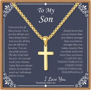 IEFLIFE Cross Necklaces Gifts for Men, Silver/Black/Gold Cross Necklace Box Chain Necklace for Men, Fathers Day Christmas Religious Baptism Christian Gift for Dad Son Boyfriend Husband Step Dad