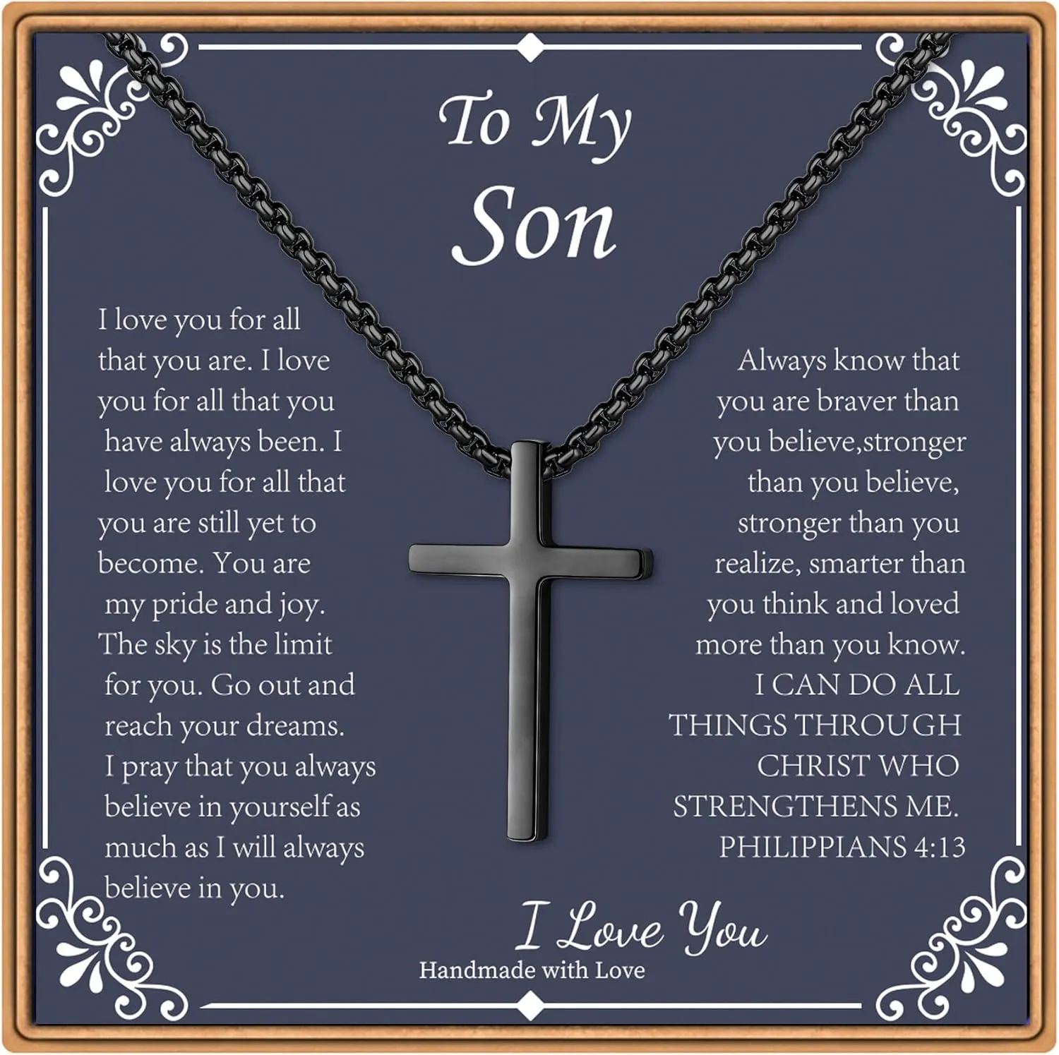 IEFLIFE Cross Necklaces Gifts for Men, Silver/Gold/Black Cross Necklace Box Chain Necklace for Men, Fathers Day Christmas Religious Christian Gift for Dad Son Grandpa Boyfriend Husband