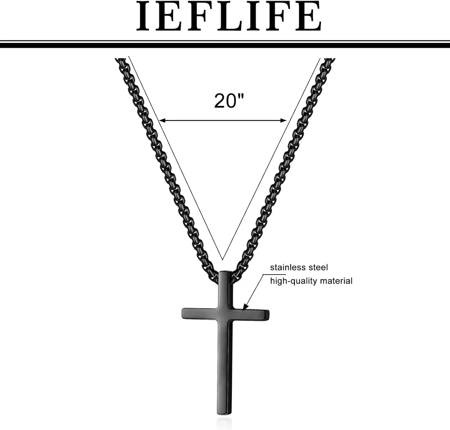 IEFLIFE Cross Necklaces Gifts for Men, Silver/Gold/Black Cross Necklace Box Chain Necklace for Men, Fathers Day Christmas Religious Christian Gift for Dad Son Grandpa Boyfriend Husband
