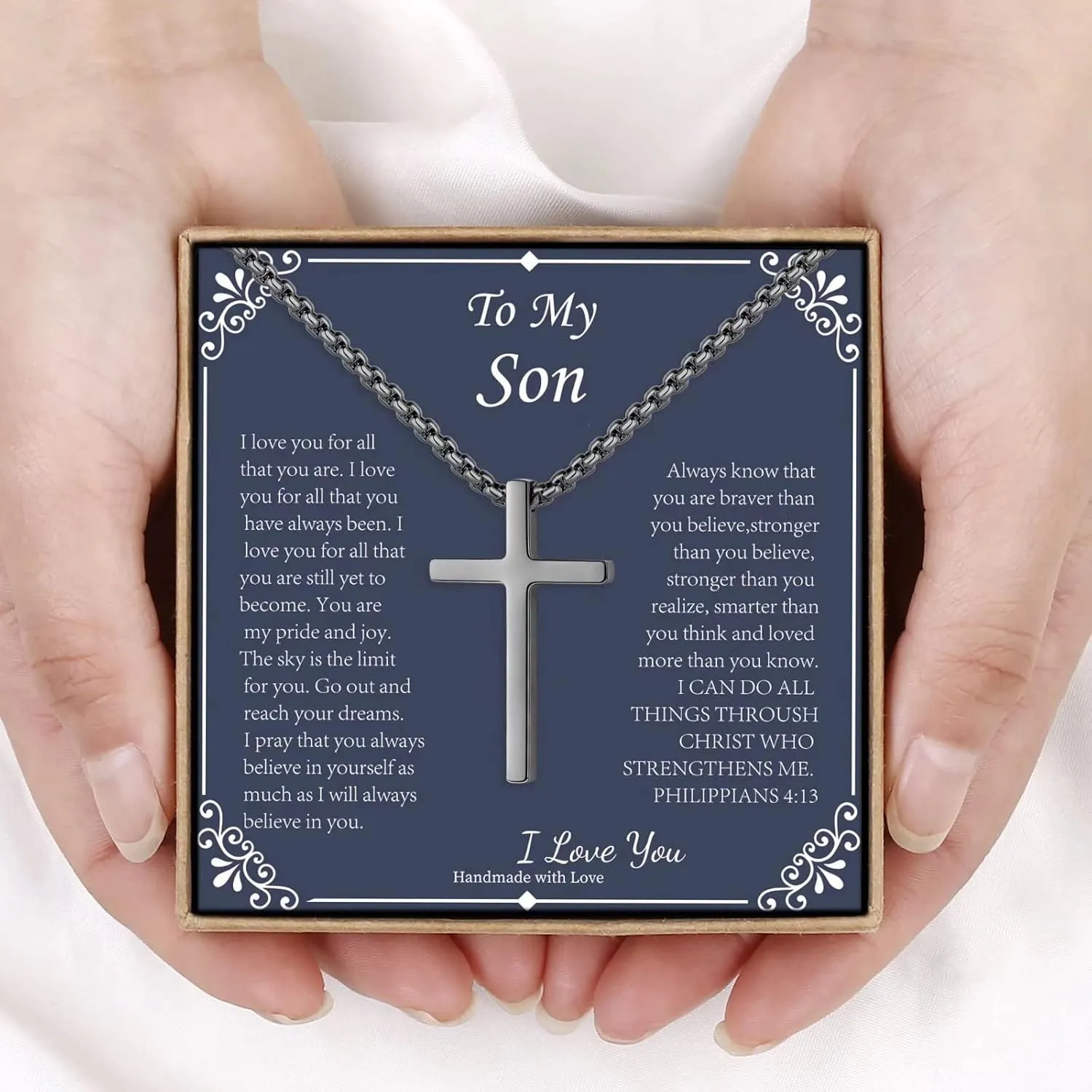 IEFLIFE Cross Necklaces Gifts for Men, Silver/Gold/Black Cross Necklace Box Chain Necklace for Men, Fathers Day Christmas Religious Christian Gift for Dad Son Grandpa Boyfriend Husband