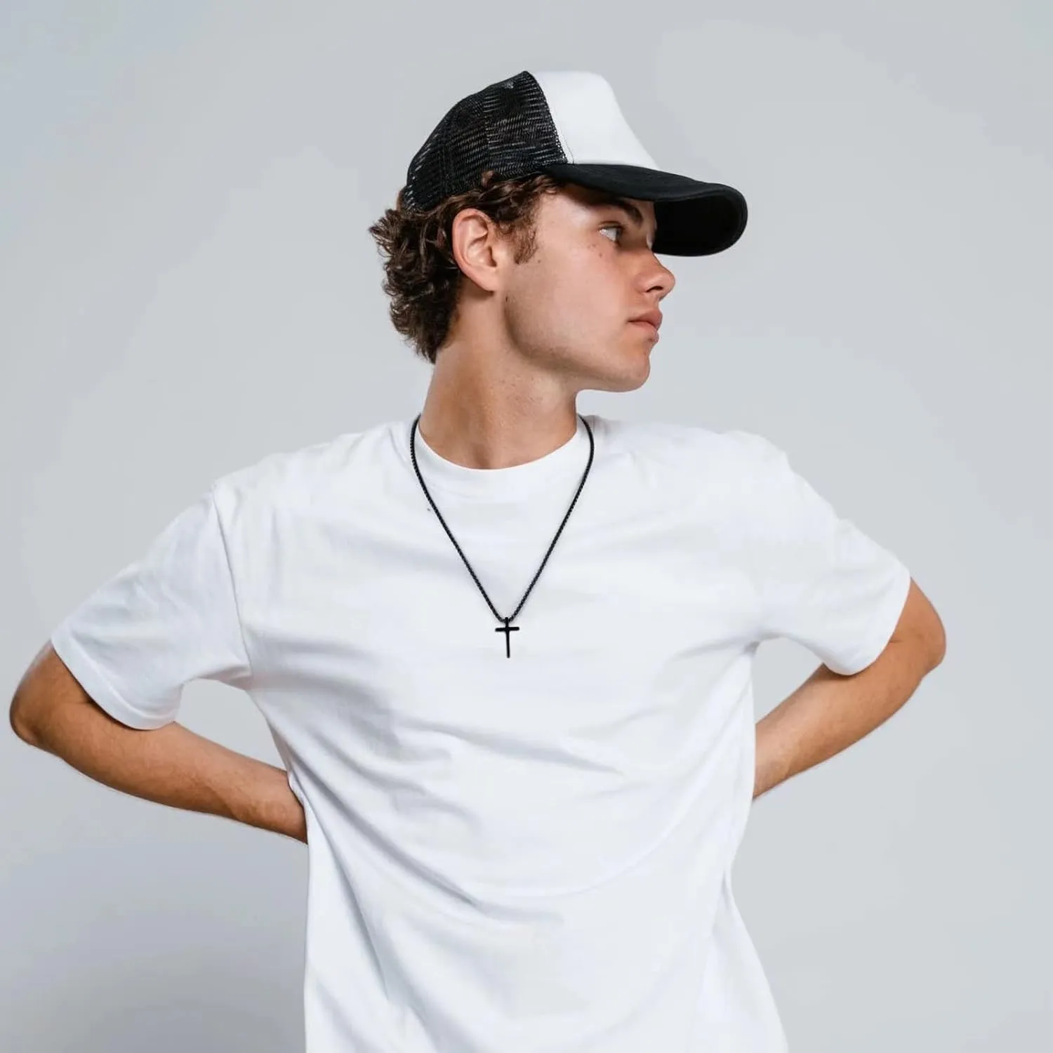 IEFLIFE Cross Necklaces Gifts for Men, Silver/Gold/Black Cross Necklace Box Chain Necklace for Men, Fathers Day Christmas Religious Christian Gift for Dad Son Grandpa Boyfriend Husband