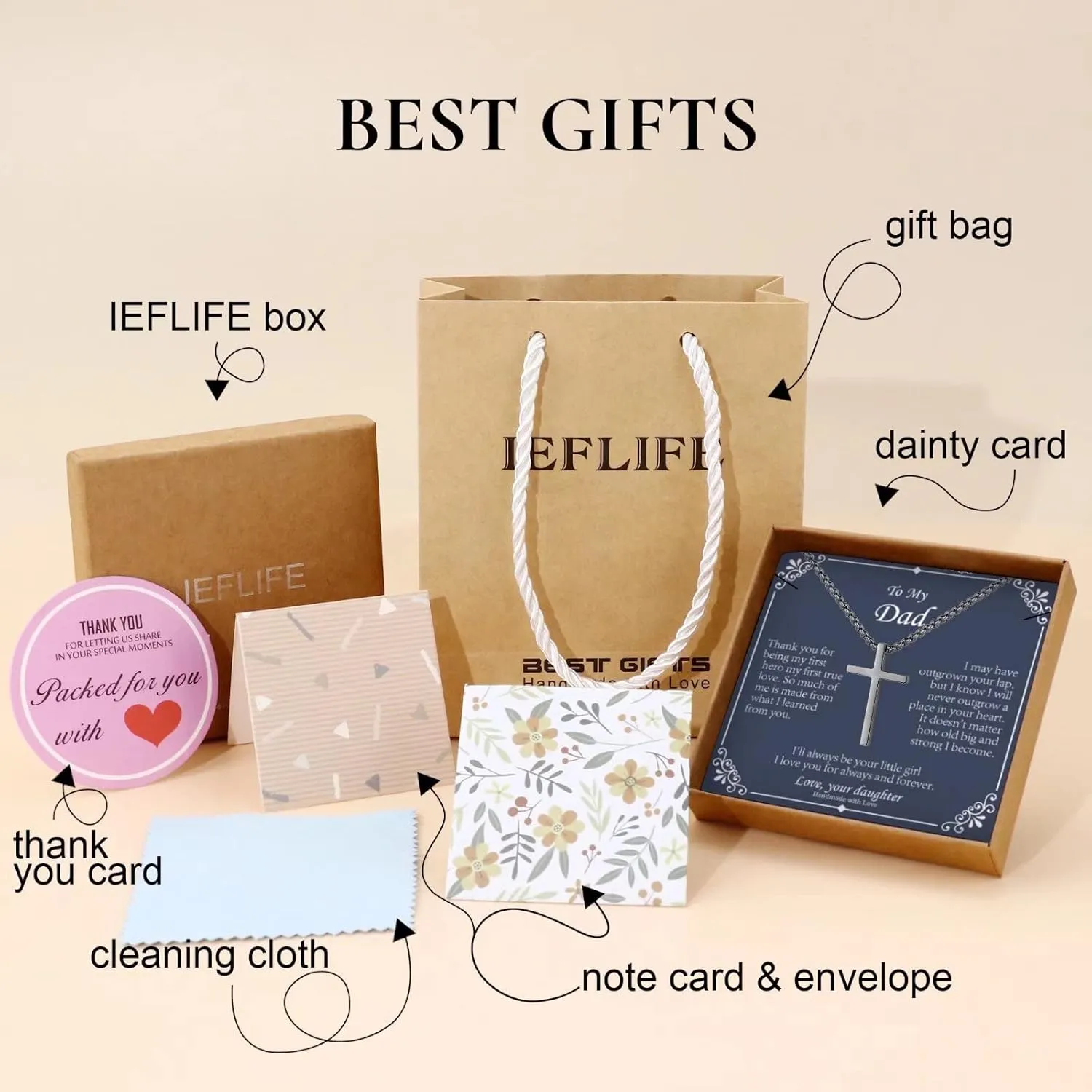 IEFLIFE Cross Necklaces Gifts for Men, Silver/Gold/Black Cross Necklace Box Chain Necklace for Men, Fathers Day Christmas Religious Christian Gift for Dad Son Grandpa Boyfriend Husband