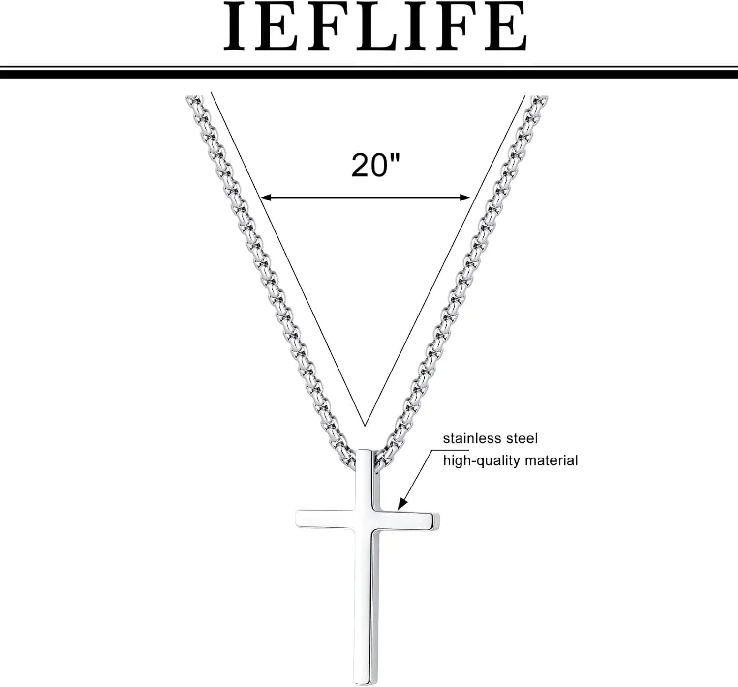IEFLIFE Cross Necklaces Gifts for Men, Silver/Gold/Black Cross Necklace Box Chain Necklace for Men, Fathers Day Christmas Religious Christian Gift for Dad Son Grandpa Boyfriend Husband