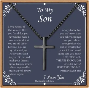 IEFLIFE Cross Necklaces Gifts for Men, Silver/Gold/Black Cross Necklace Box Chain Necklace for Men, Fathers Day Christmas Religious Christian Gift for Dad Son Grandpa Boyfriend Husband