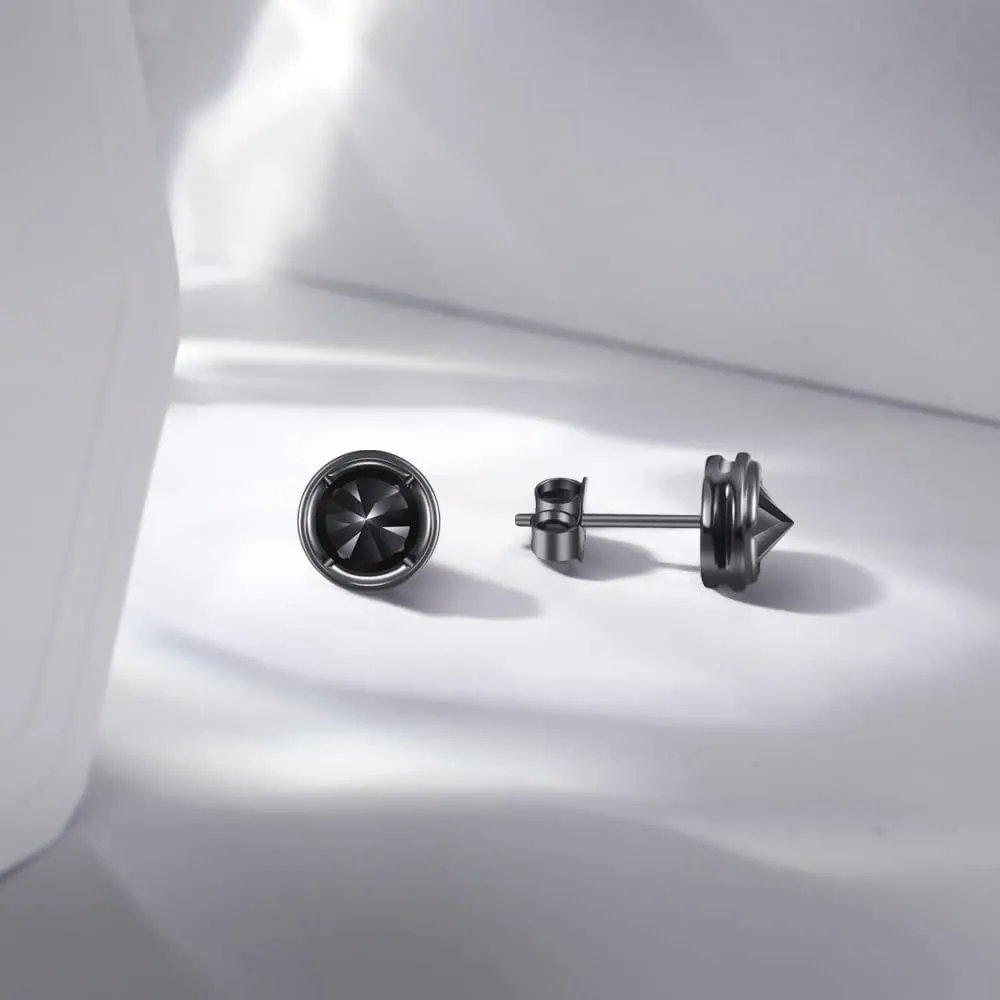 Immobird Black Earrings for Men Sterling Silver Earrings Unisex Stud Earrings Cool Handsome for Rock Hip-hop or Casual Everyday