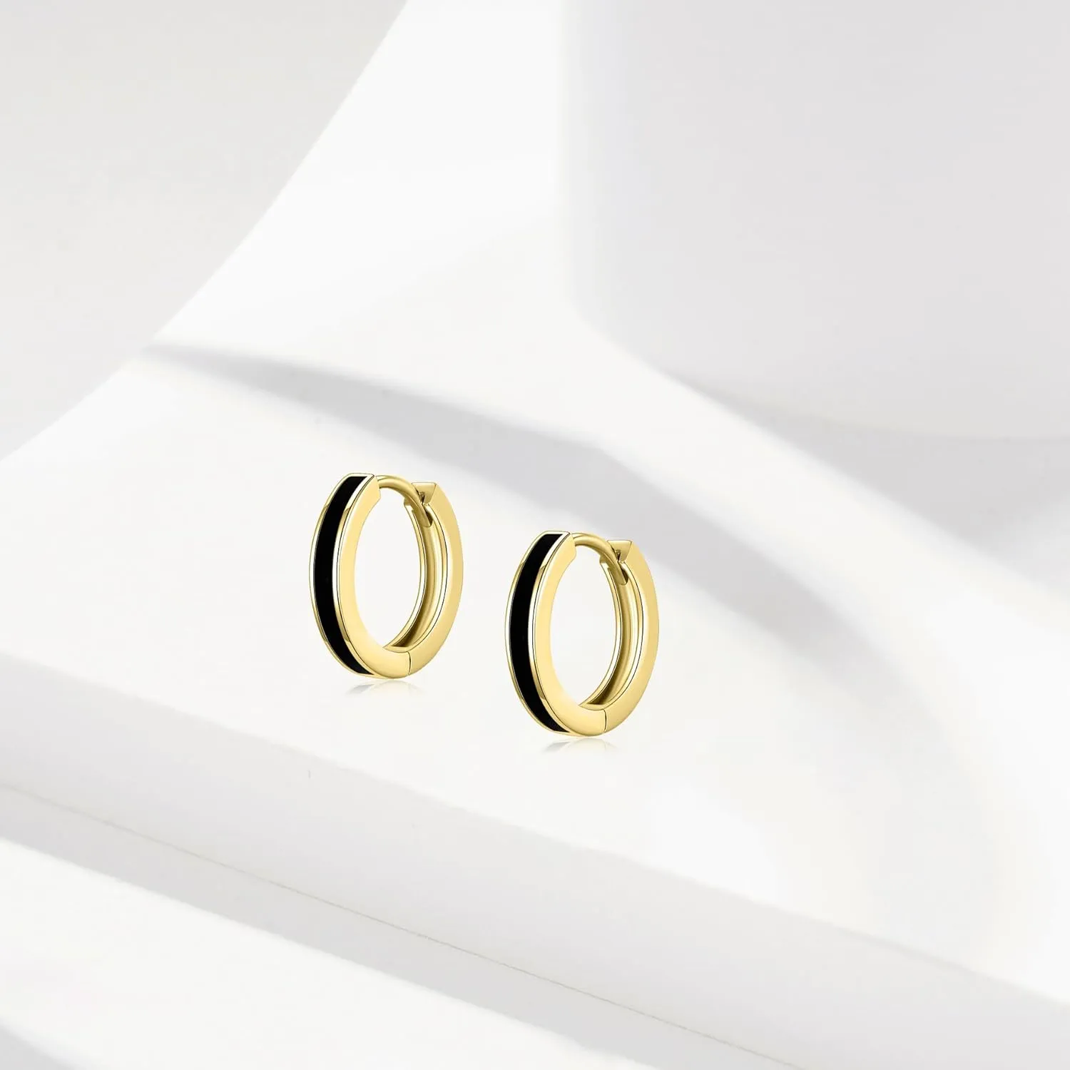 Immobird Hoop Earrings Men 925 Sterling Silver Ear Pins Minimalistic Black Stripe Men Hoop Earrings for Father Boyfriend or Brother