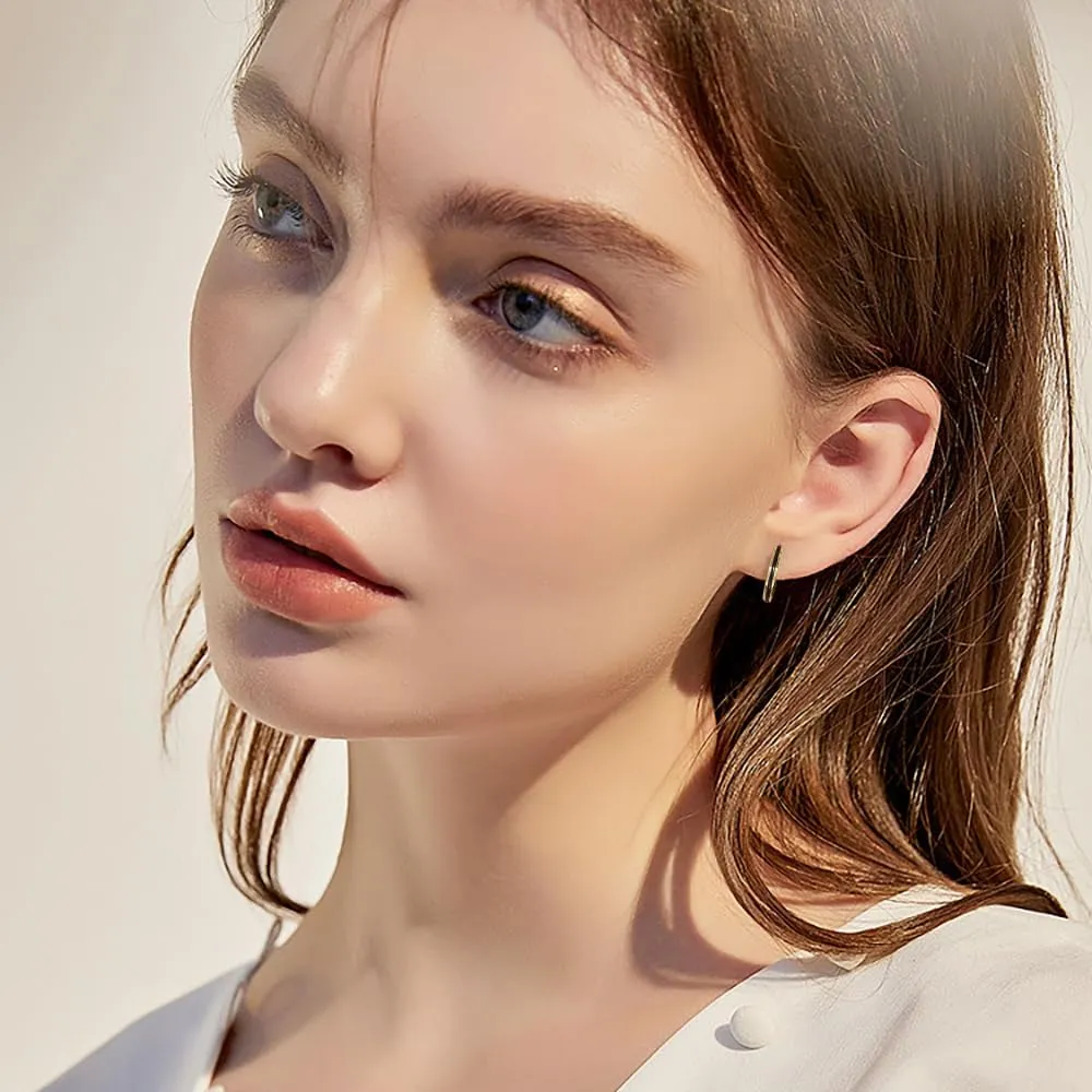 Immobird Hoop Earrings Men 925 Sterling Silver Ear Pins Minimalistic Black Stripe Men Hoop Earrings for Father Boyfriend or Brother
