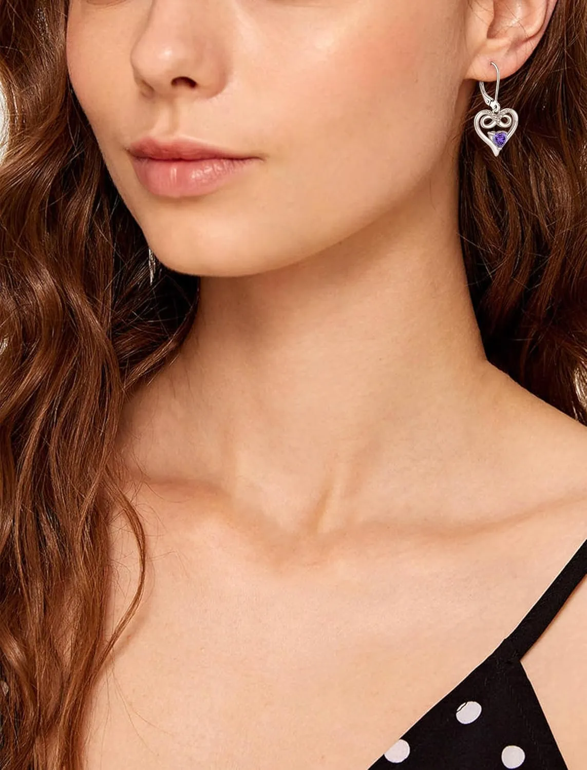 Infinity Heart Dangle Drop Earrings, 925 Sterling Silver Earrings with Birthstones for Women Leverback Jewelry for Gifts