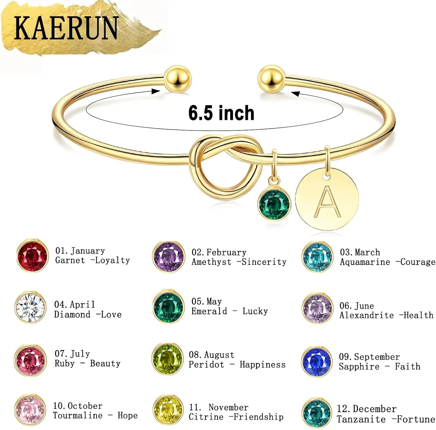 Initial Birthstone Gold Bracelets for Women Trendy 14K Gold Plated Letter A-Z Initial Charm Bracelet Tie the Love Knot Adjustable Cuff Bangle Birthstone Bracelets Birthday Bridesmaid Proposal Gifts
