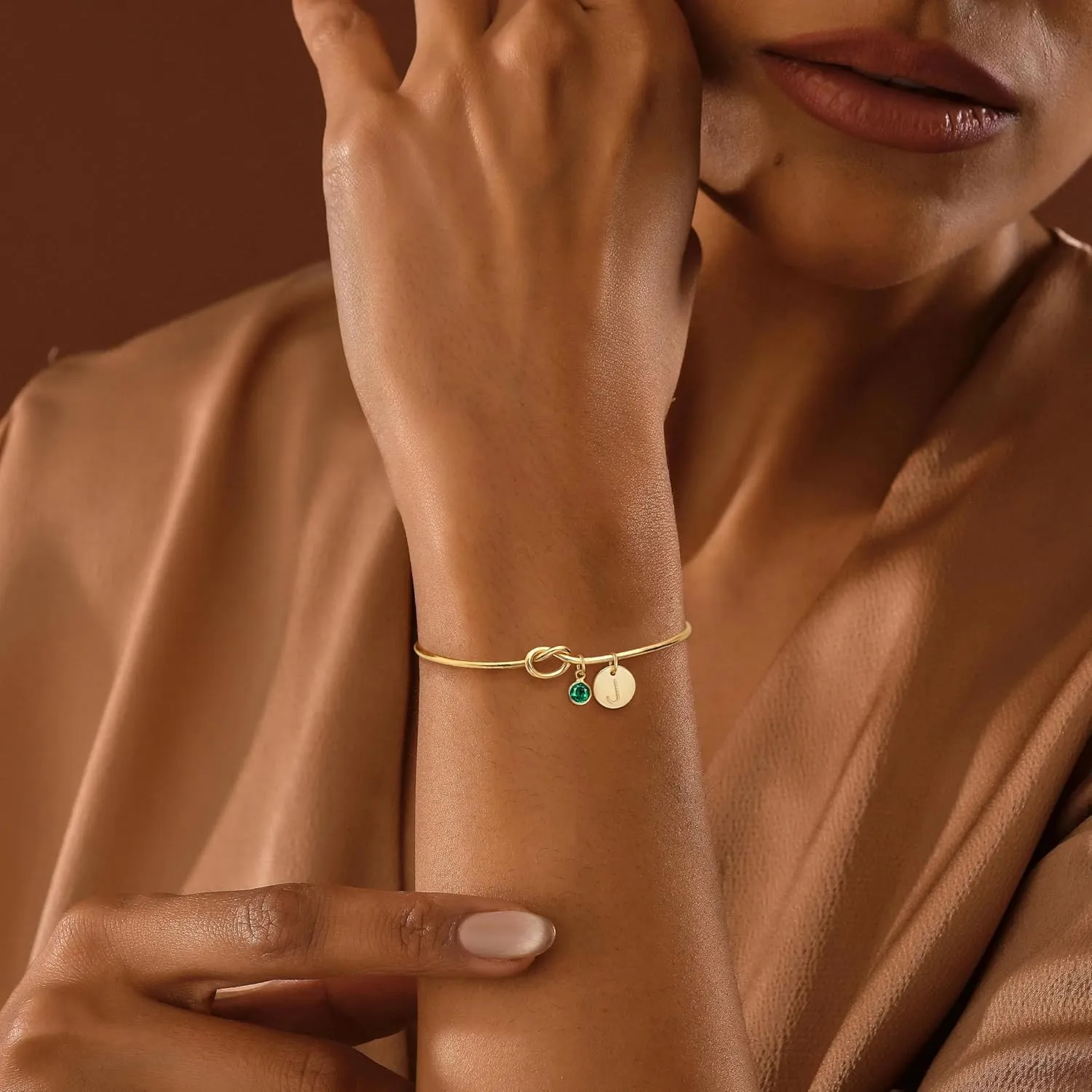 Initial Birthstone Gold Bracelets for Women Trendy 14K Gold Plated Letter A-Z Initial Charm Bracelet Tie the Love Knot Adjustable Cuff Bangle Birthstone Bracelets Birthday Bridesmaid Proposal Gifts